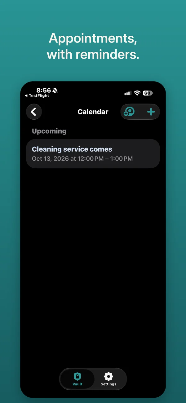 Calendar: an upcoming appointment with its date and time.